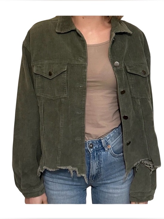POL Jackets & Blazers - POL Clothing Frayed Hem Corduroy Trucker Green Forest Crop Jacket Sz L